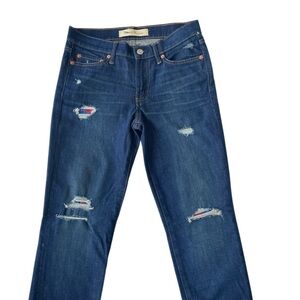 Gap 1969 Real Straight Denim Jeans Distressed Plaid Patches Ladies 26 Petite New